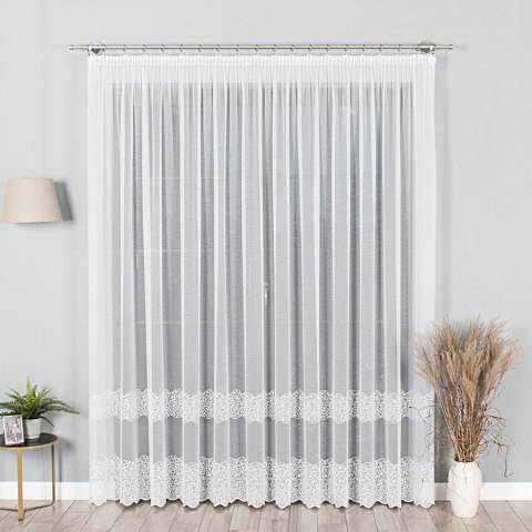 Firanka haftowana 010077 wysokość 250 cm kolor biały