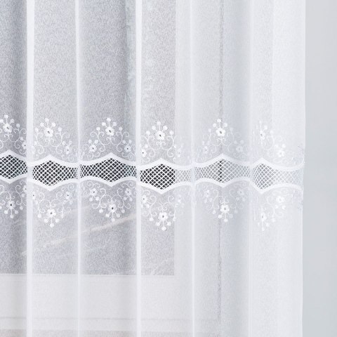 Firanka z aplikacją na markizecie ze wzorem pasowym, wysokość 180cm, kolor 001 biały 040613/433/001/000180/1