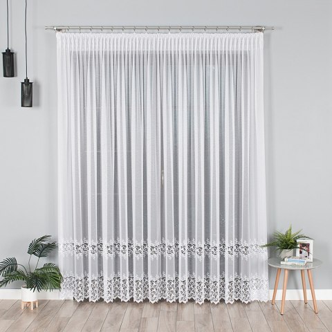 Firanka z aplikacją na markizecie ze wzorem pasowym, wysokość 280cm, kolor 001 biały 008210/433/001/000280/1