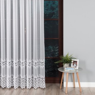 Firanka z aplikacją na markizecie ze wzorem pasowym, wysokość 280cm, kolor 001 biały 008210/433/001/000280/1