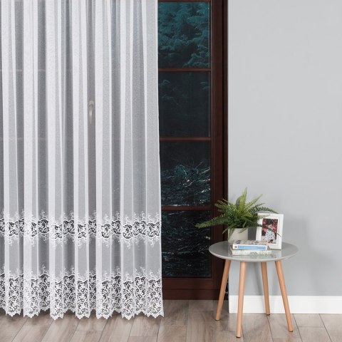 Firanka z aplikacją na markizecie ze wzorem pasowym, wysokość 280cm, kolor 001 biały 008210/433/001/000280/1