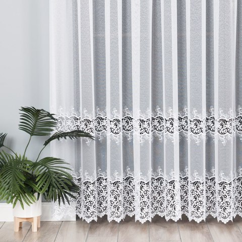 Firanka z aplikacją na markizecie ze wzorem pasowym, wysokość 280cm, kolor 001 biały 008210/433/001/000280/1