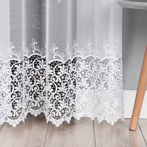 Firanka z aplikacją na markizecie ze wzorem pasowym, wysokość 280cm, kolor 001 biały 008210/433/001/000280/1