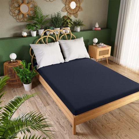Prześcieradło frotte z gumką 140x200 cm kolor granatowy Prześcieradło frotte z gumką 140x200 cm kolor granatowy
