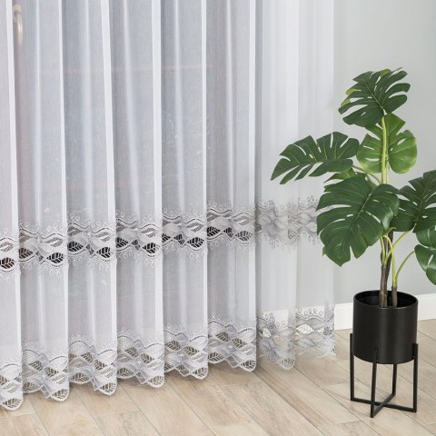 Firanka z aplikacją ze wzorem pasowym, wysokość 250cm, kolor 002 biały z szarym 112841/000/002/000250/1
