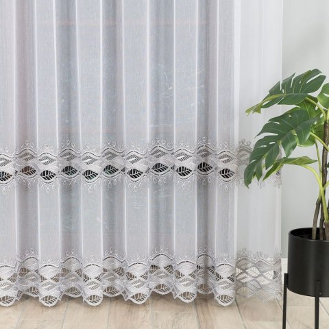 Firanka z aplikacją ze wzorem pasowym, wysokość 250cm, kolor 002 biały z szarym 112841/000/002/000250/1