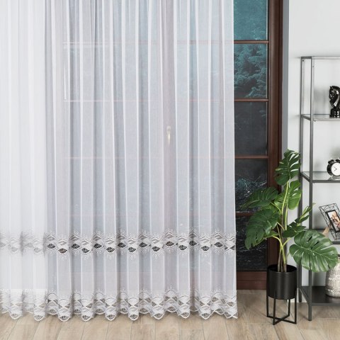 Firanka z aplikacją ze wzorem pasowym, wysokość 250cm, kolor 002 biały z szarym 112841/000/002/000250/1