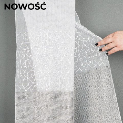 Firanka haftowana, wysokość 305cm, kolor 002 biały z szarym i z cekinami 051085/OLO/002/000305/1 Firanka haftowana, wysokość 305cm, kolor 002 biały z szarym i z cekinami 051085/OLO/002/000305/1