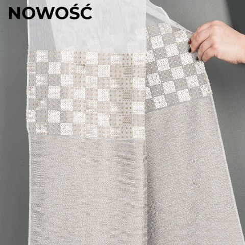 KINDRA Firanka haftowana z ołowianką, wysokość 305cm, kolor 005 biały ze złotym i z cekinami 510830/OLO/005/000305/1 KINDRA Firanka haftowana z ołowianką, wysokość 305cm, kolor 005 biały ze złotym i z cekinami 510830/OLO/005/000305/1