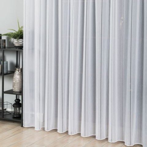 Firanka fantazyjna ze wzorem pasowym z ołowianką, wysokość 320cm, kolor 020 biały z szarym ze srebrną nitką 019879/OLO/020/00032 Firanka fantazyjna ze wzorem pasowym z ołowianką, wysokość 320cm, kolor 020 biały z szarym ze srebrną nitką 019879/OLO/020/00032