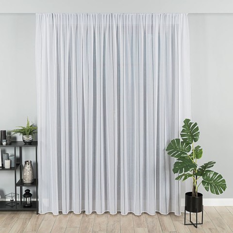 Firanka fantazyjna ze wzorem pasowym z ołowianką, wysokość 320cm, kolor 020 biały z szarym ze srebrną nitką 019879/OLO/020/00032 Firanka fantazyjna ze wzorem pasowym z ołowianką, wysokość 320cm, kolor 020 biały z szarym ze srebrną nitką 019879/OLO/020/00032
