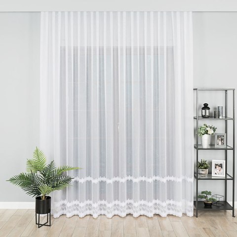 Firanka haftowana ze wzorem pasowym, wysokość 280cm, kolor 001 biały z błyskiem 082936/768/001/000280/1