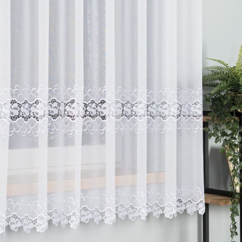 Firanka z aplikacją ze wzorem pasowym, wysokość 175cm, kolor 001 biały 009287/000/001/000175/1
