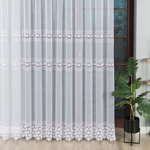 Firanka z aplikacją ze wzorem pasowym, wysokość 280cm, kolor 001 biały 009287/000/001/000280/1