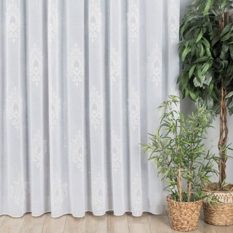 Firanka fantazyjna ze wzorem ornamentowym z ołowianką, wysokość 290cm, kolor 001 biały 100281/OLO/001/000290/1 Firanka fantazyjna ze wzorem ornamentowym z ołowianką, wysokość 290cm, kolor 001 biały 100281/OLO/001/000290/1