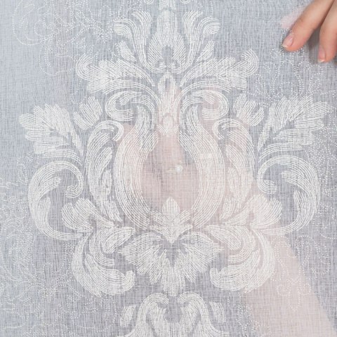 Firanka fantazyjna ze wzorem ornamentowym z ołowianką, wysokość 290cm, kolor 001 biały 100281/OLO/001/000290/1 Firanka fantazyjna ze wzorem ornamentowym z ołowianką, wysokość 290cm, kolor 001 biały 100281/OLO/001/000290/1