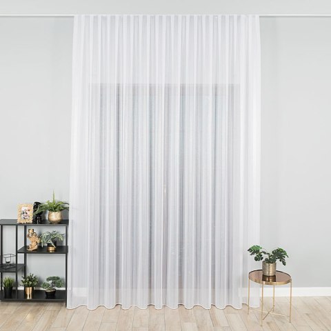 Firanka fantazyjna ze wzorem pasowym z ołowianką, wysokość 305cm, kolor 004 biały ze złotym 017948/OLO/004/000305/1