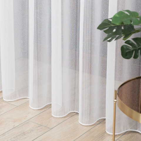 Firanka fantazyjna ze wzorem pasowym z ołowianką, wysokość 305cm, kolor 004 biały ze złotym 017948/OLO/004/000305/1