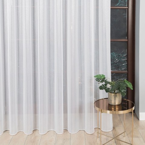 Firanka fantazyjna ze wzorem pasowym z ołowianką, wysokość 305cm, kolor 004 biały ze złotym 017948/OLO/004/000305/1