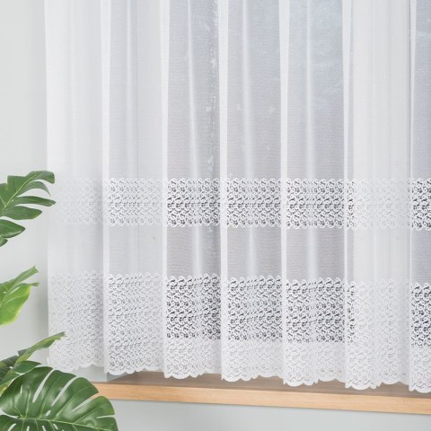 Firanka żakardowa ze wzorem pasowym, wysokość 160cm, kolor 001 biały 007977/000/001/000160/1