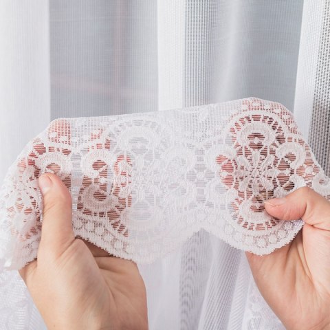 Firanka żakardowa ze wzorem pasowym, wysokość 250cm, kolor 001 biały 054852/000/001/000250/1