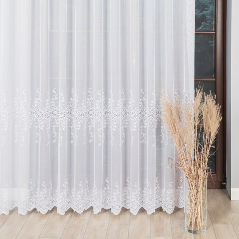 Firanka żakardowa ze wzorem pasowym, wysokość 250cm, kolor 001 biały 054852/000/001/000250/1