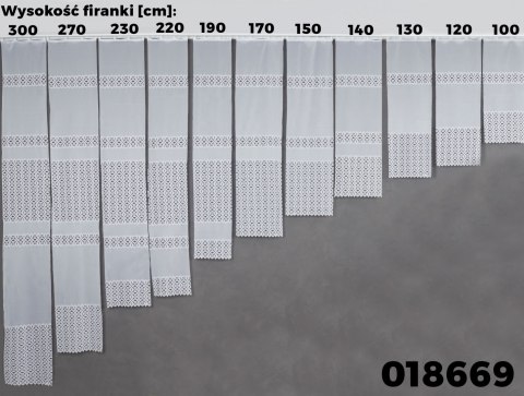 Firanka żakardowa ze wzorem pasowym, wysokość 190cm, kolor 001 biały 018869/000/001/000190/1
