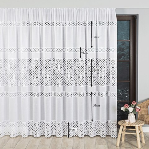 Firanka żakardowa ze wzorem pasowym, wysokość 220cm, kolor 001 biały 018869/000/001/000220/1