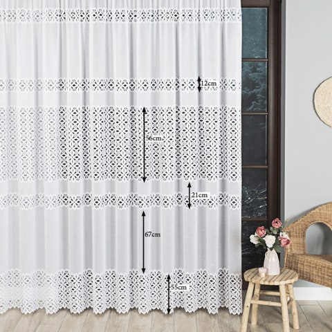 Firanka żakardowa ze wzorem pasowym, wysokość 300cm, kolor 001 biały 018869/000/001/000300/1