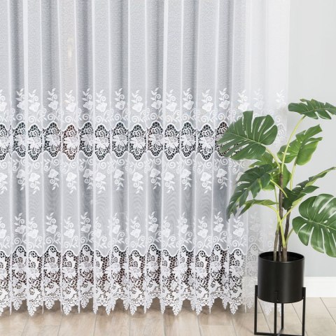 Firanka z aplikacją ze wzorem pasowym na markizecie, wysokość 250cm, kolor 001 biały 122625/433/001/000250/1