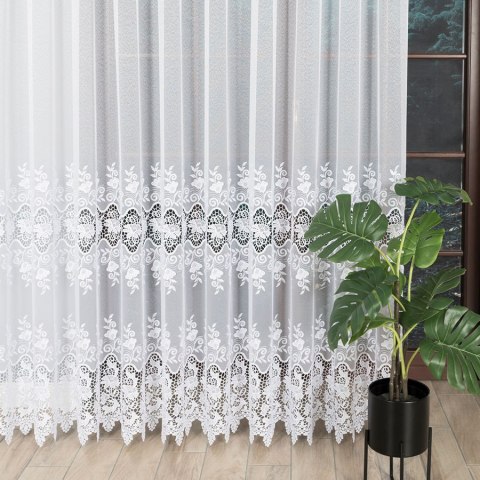 Firanka z aplikacją ze wzorem pasowym na markizecie, wysokość 250cm, kolor 001 biały 122625/433/001/000250/1