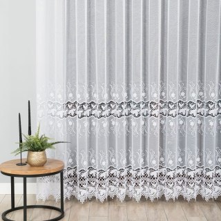 Firanka z aplikacją ze wzorem pasowym na markizecie, wysokość 250cm, kolor 001 biały 122795/433/001/000250/1