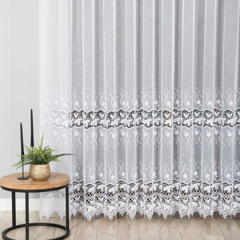 Firanka z aplikacją ze wzorem pasowym na markizecie, wysokość 250cm, kolor 001 biały 122795/433/001/000250/1