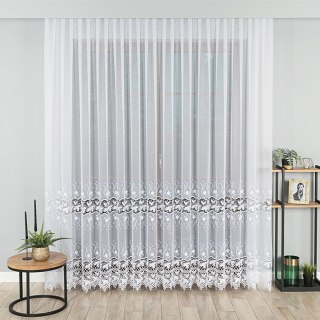 Firanka z aplikacją ze wzorem pasowym na markizecie, wysokość 250cm, kolor 001 biały 122795/433/001/000250/1