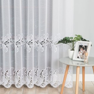 Firanka z aplikacją ze wzorem pasowym na markizecie, wysokość 250cm, kolor 001 biały 162035/433/001/000250/1