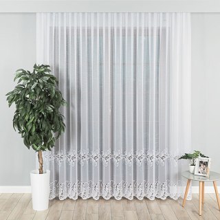 Firanka z aplikacją ze wzorem pasowym na markizecie, wysokość 250cm, kolor 001 biały 162035/433/001/000250/1