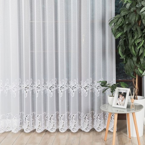 Firanka z aplikacją ze wzorem pasowym na markizecie, wysokość 250cm, kolor 001 biały 162035/433/001/000250/1