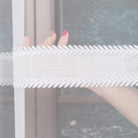 Firanka haftowana na greckim tiulu ze wzorem pasowym, wysokość 310cm, kolor 001 biały FH0004/885/001/000310/1