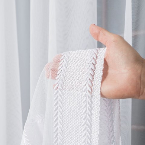 Firanka haftowana na greckim tiulu ze wzorem pasowym, wysokość 310cm, kolor 001 biały FH0004/885/001/000310/1