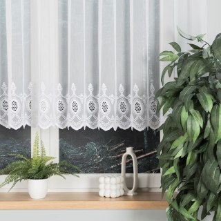 Firanka haftowana ze wzorem na samym dole, wysokość 120cm, kolor 001 biały 123946/768/001/000120/1
