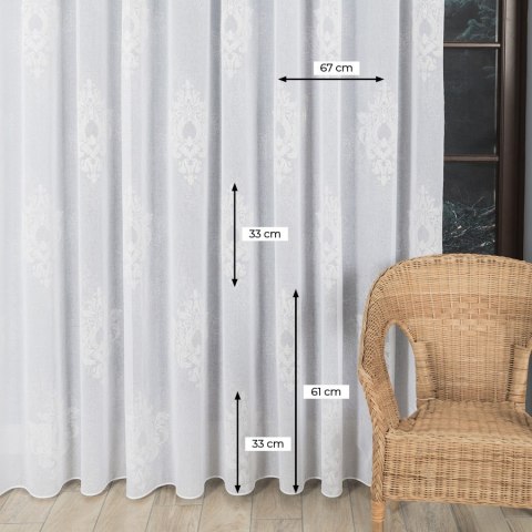 Firanka fantazyjna ze wzorem ornamentowym z ołowianką, wysokość 290cm, kolor 001 biały 100281/OLO/001/000290/1 Firanka fantazyjna ze wzorem ornamentowym z ołowianką, wysokość 290cm, kolor 001 biały 100281/OLO/001/000290/1