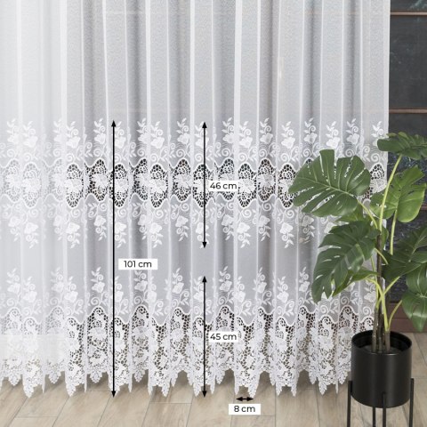 Firanka z aplikacją ze wzorem pasowym na markizecie, wysokość 250cm, kolor 001 biały 122625/433/001/000250/1