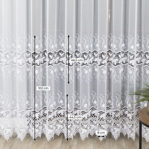 Firanka z aplikacją ze wzorem pasowym na markizecie, wysokość 250cm, kolor 001 biały 122795/433/001/000250/1