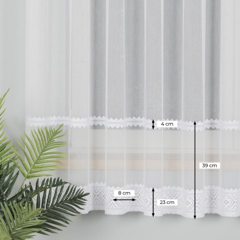 Firanka haftowana ze wzorem pasowym, wysokość 180cm, kolor 001 biały 127111/768/001/000180/1 Firanka haftowana ze wzorem pasowym, wysokość 180cm, kolor 001 biały 127111/768/001/000180/1