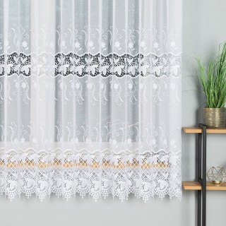 Firanka z aplikacją ze wzorem pasowym na markizecie, wysokość 180cm, kolor 001 biały 122795/433/001/000180/1