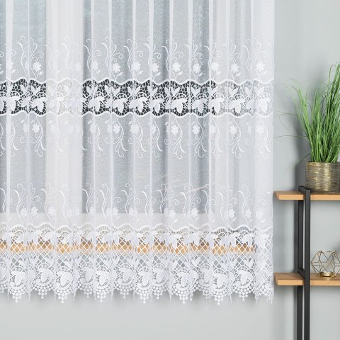 Firanka z aplikacją ze wzorem pasowym na markizecie, wysokość 180cm, kolor 001 biały 122795/433/001/000180/1