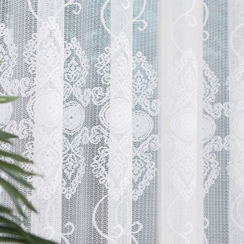 Firanka żakardowa ze wzorem po całości, wysokość 180cm, kolor 001 biały 910011/000/001/000180/1