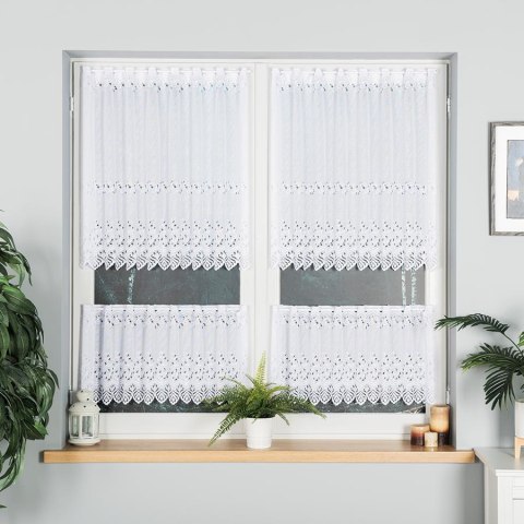 Zazdrostka żakardowa ze wzorem pasowym, wysokość 80cm, kolor 001 biały 018534/000/001/000080/1 Zazdrostka żakardowa ze wzorem pasowym, wysokość 80cm, kolor 001 biały 018534/000/001/000080/1