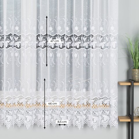 Firanka z aplikacją ze wzorem pasowym na markizecie, wysokość 180cm, kolor 001 biały 122795/433/001/000180/1