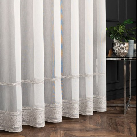 LINUS Firanka haftowana, wysokość 300cm, kolor 016 offwhite ze srebrnym z błyskiem 043203/000/016/000300/1